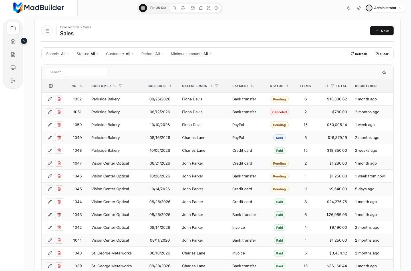 Filters as a toolbar, inline above the table