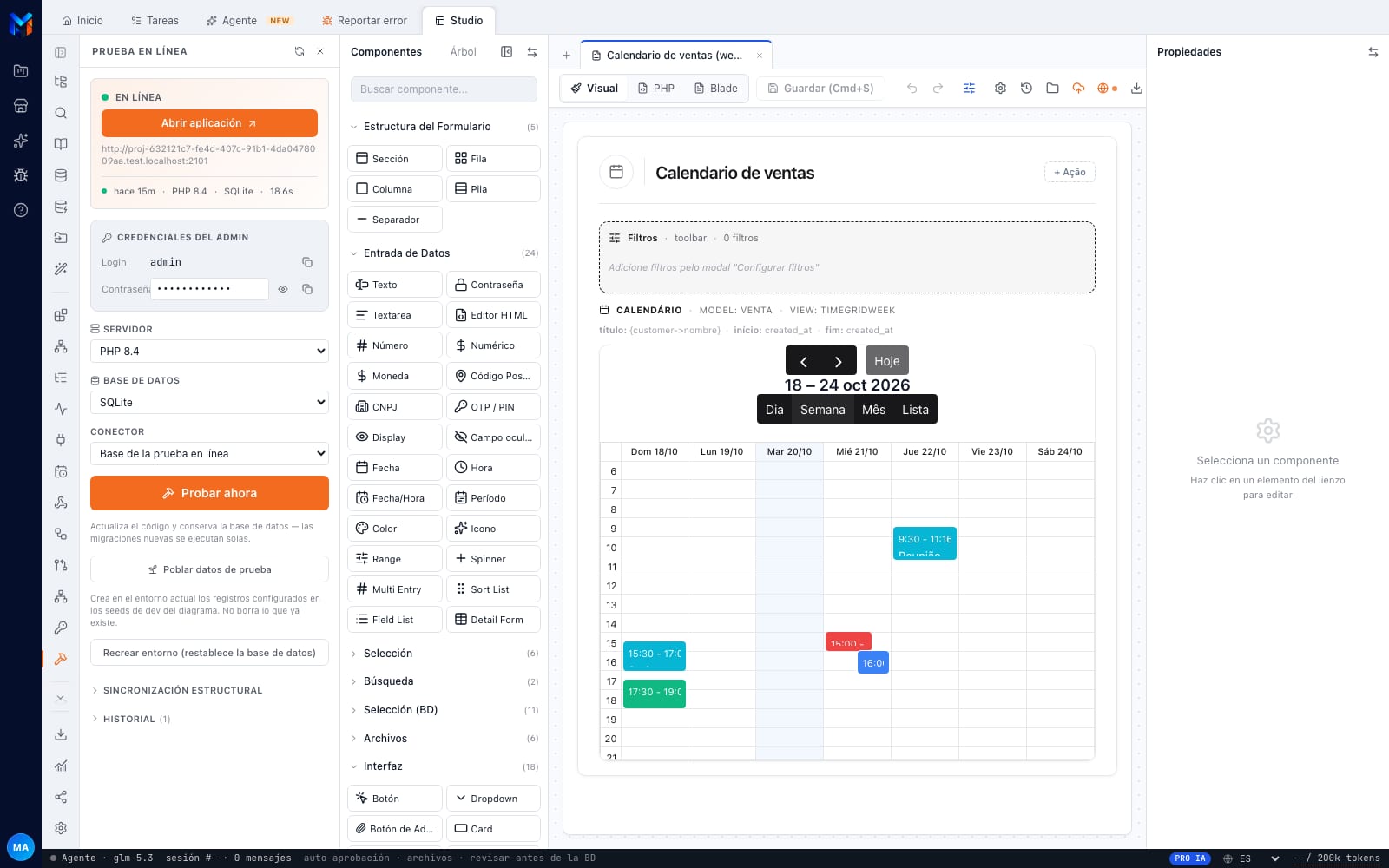 Calendario de eventos generado por MadBuilder
