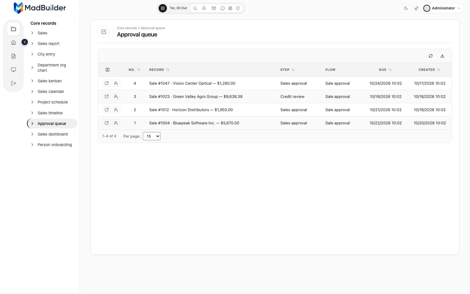 Approval queue generated by MadBuilder