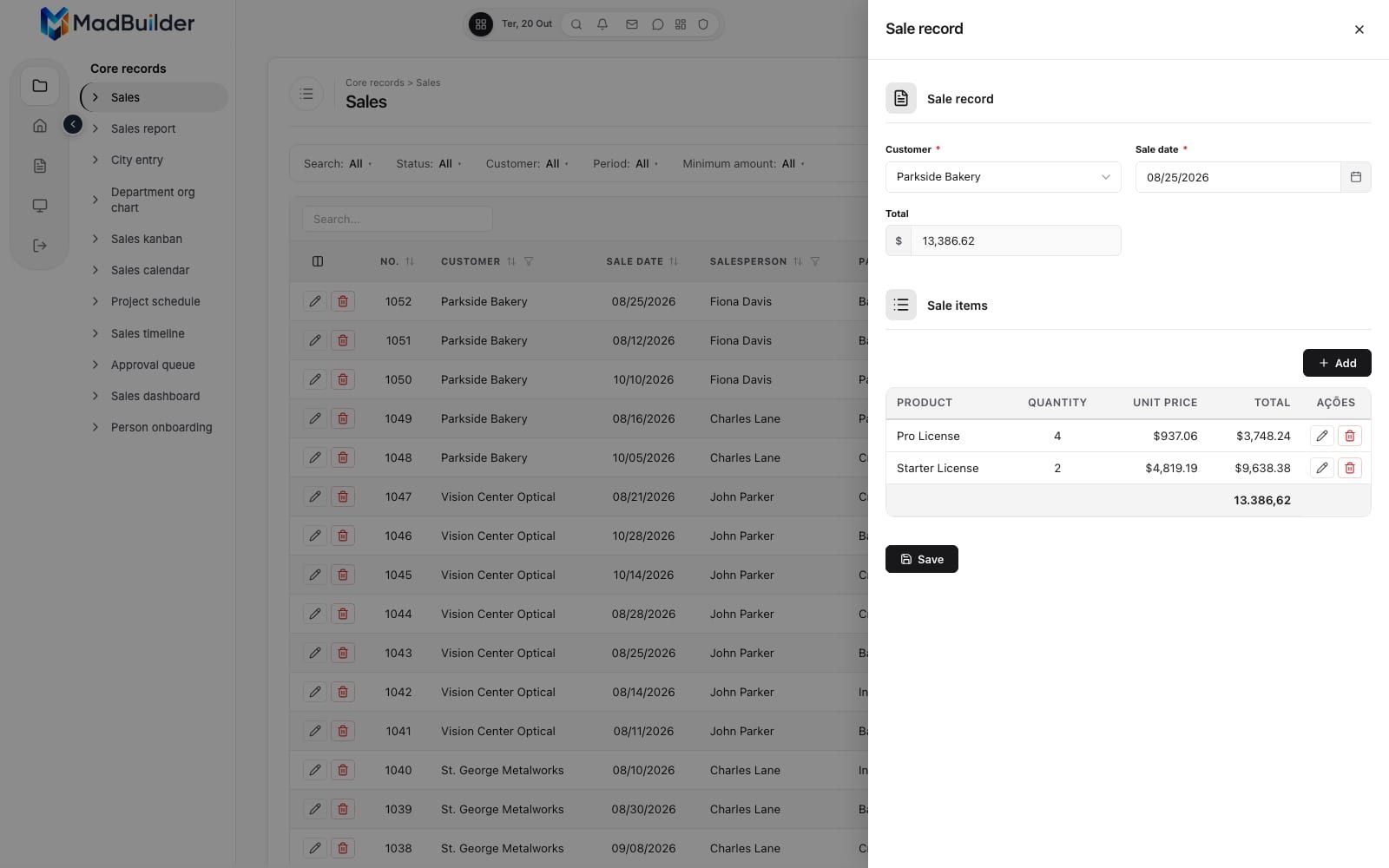 Record form generated by MadBuilder