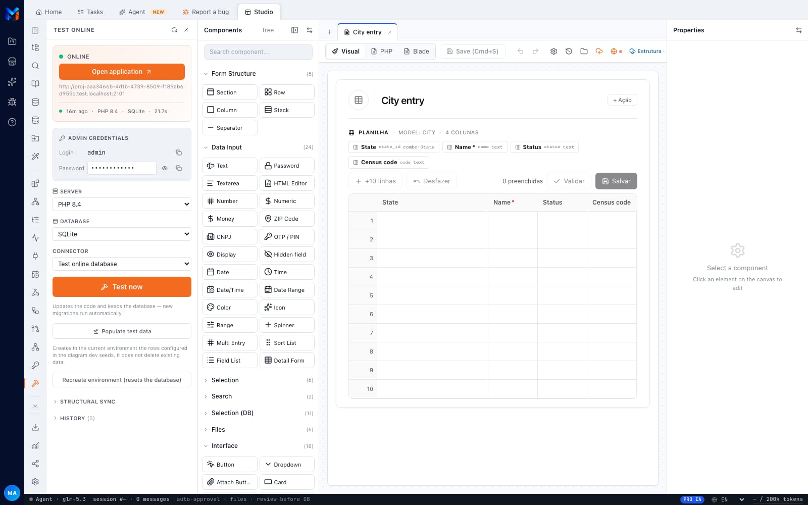 Data-entry spreadsheet generated by MadBuilder