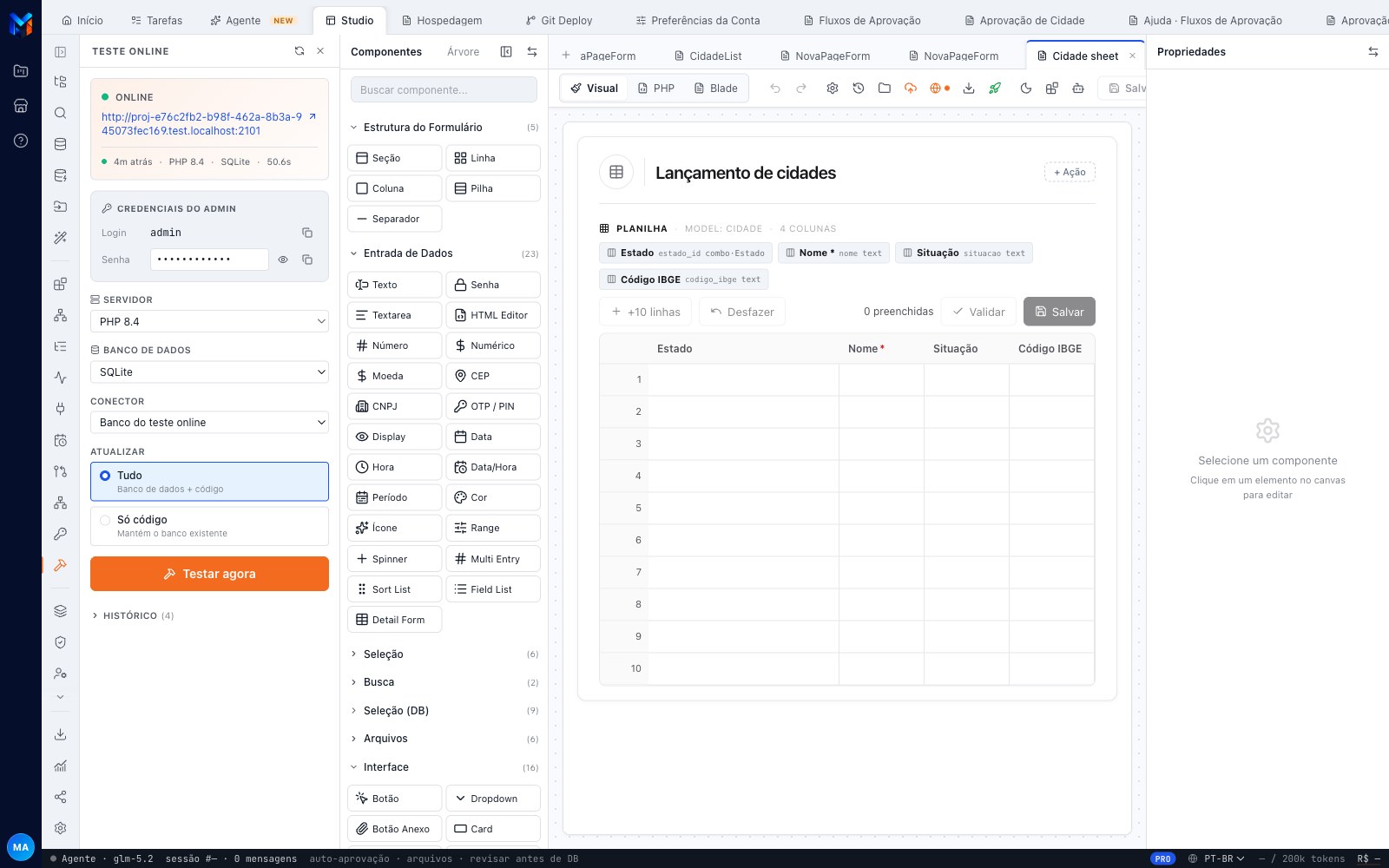 Planilha de lançamento gerada pelo MadBuilder